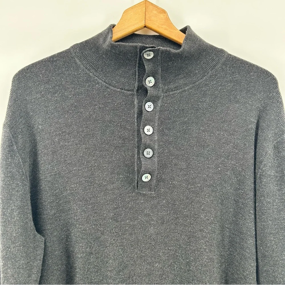 Banana Republic Sweater Mens XL Gray Merino Wool 1/4 Button Pullover Elbow Patch